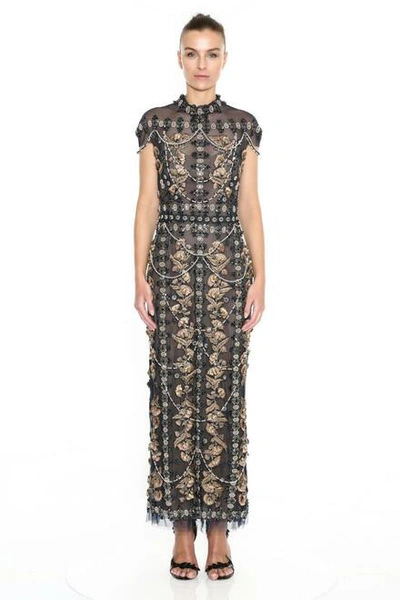 Shop Marchesa Cap Sleeve Tulle Fully Embroidered Gown With Cape