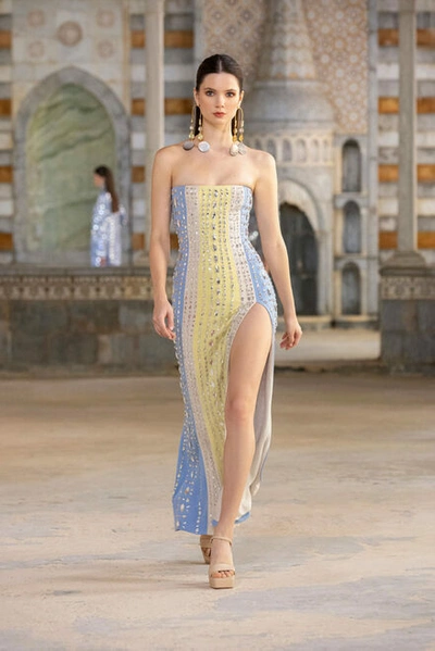 Shop Georges Hobeika Strapless Midi Dress With Slit