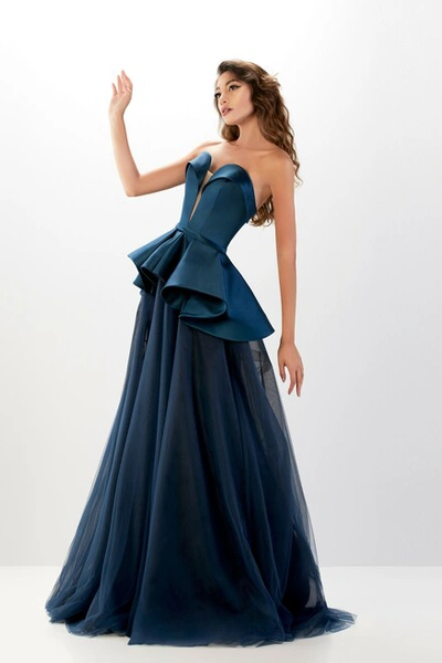 Shop Abdo Aoude Couture Peplum Strapless Gown