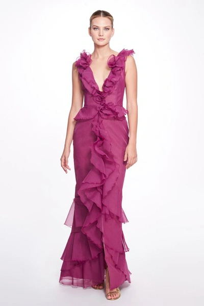 Shop Marchesa Ruffle Gown With Slit