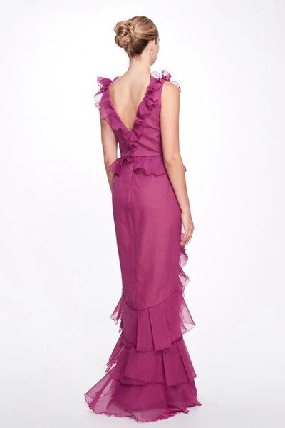 Shop Marchesa Ruffle Gown With Slit