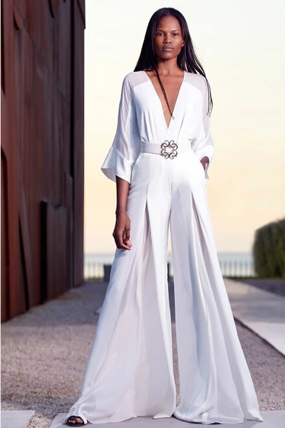 Elie Saab Crêpe Silk Blend Jumpsuit In White | ModeSens