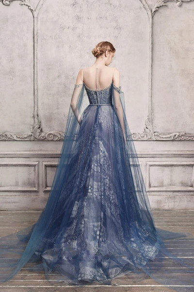 Shop The Atelier Couture Draped Off Shoulder Illusion Gown