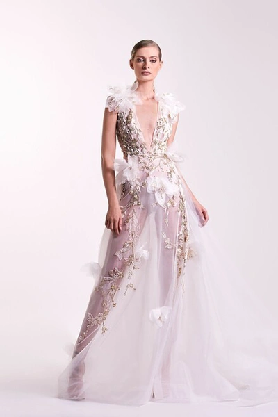 EDWARD ARSOUNI TULLE GOWN WITH BEADING EA22SG674-0