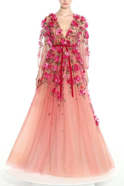 Shop Marchesa Embellished V-neck Floral Gown