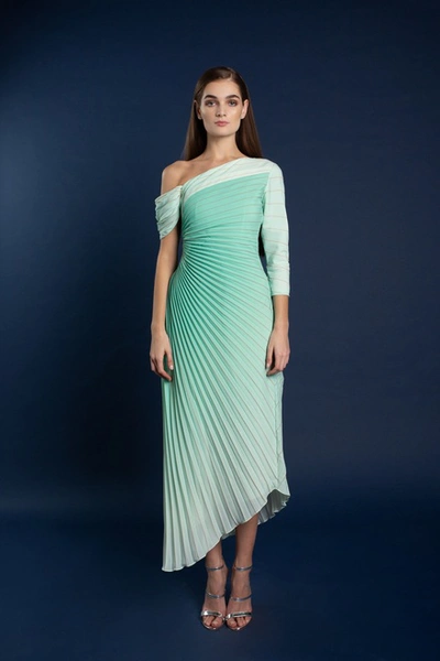 Shop Anaya Kasha Asymmetrical Ombre Pleated Dress