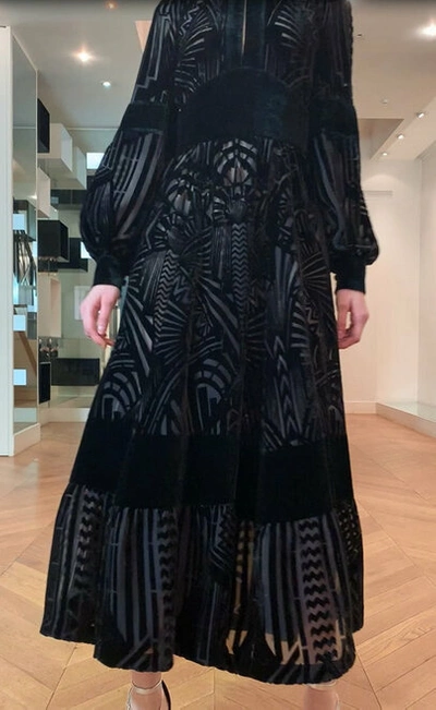 Shop Zuhair Murad Dunand Long Sleeve Velvet Midi Dress