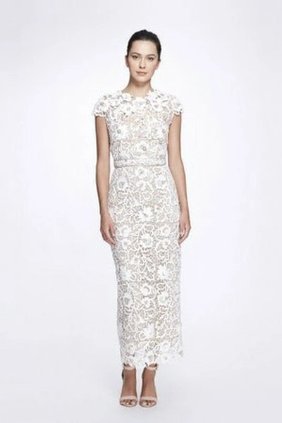 Shop Marchesa Cap Sleeve Floral Lace Gown