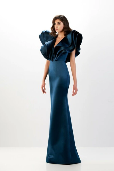 Shop Abdo Aoude Couture Oversized Ruffle Sleeves Gown