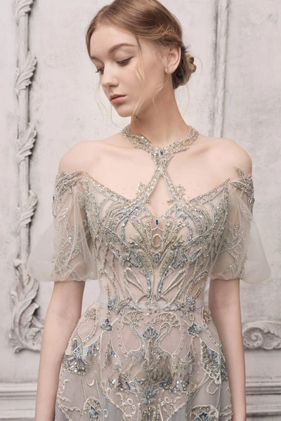 Shop The Atelier Couture Embellished Short Sleeve Gown