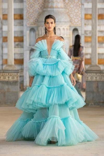 Shop Georges Hobeika Strapless Ruffle Tulle Gown