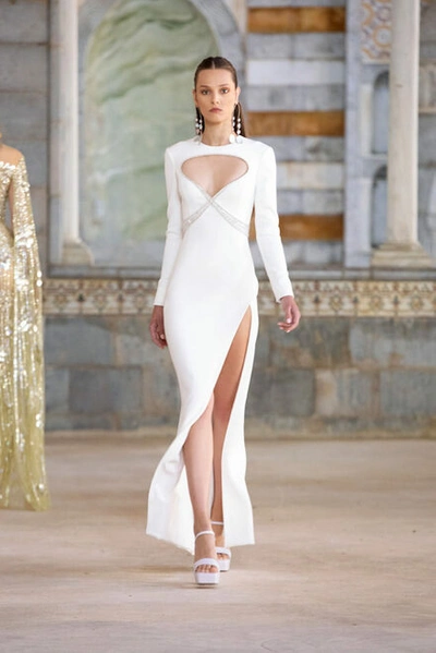 Shop Georges Hobeika White Crepe With Beading Dress