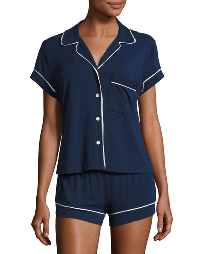 Shop Eberjey Gisele Shortie Pajama Set In Blue/white