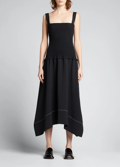 Shop Proenza Schouler White Label Smocked Sleeveless Midi Dress In Black