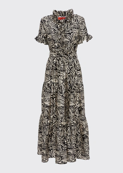 Shop La Doublej Long And Sassy Floral-print Silk Twill Maxi Dress In Fauve