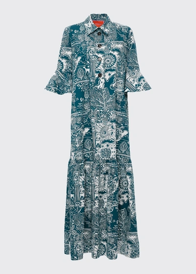 Shop La Doublej Artemis Ionic-print Flounce-hem Poplin Maxi Dress