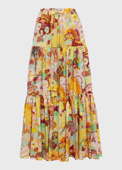 Shop La Doublej Big Holi Floral-print Tiered Maxi Skirt