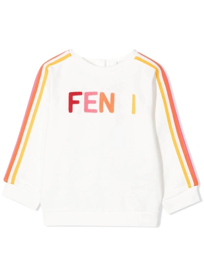 Shop Fendi Sweatshirt With Embroidery In Bianco-rosa