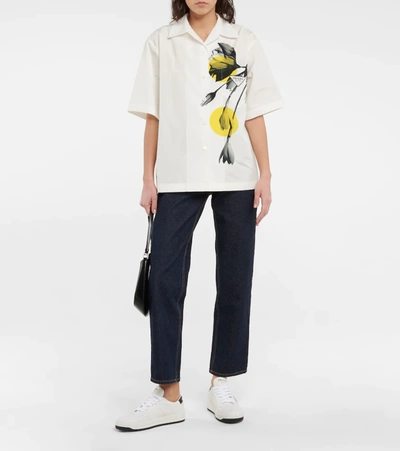 Prada Logo-plaque Leather Sneakers In Bianco+nero
