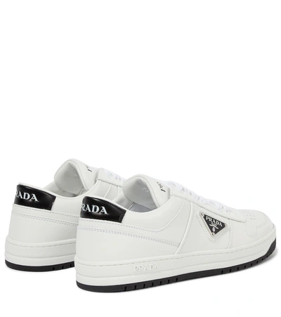 Prada Logo-plaque Leather Sneakers In Bianco+nero