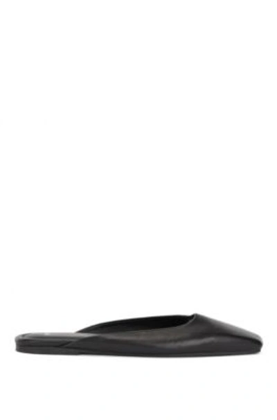 Shop Hugo Boss Nappa-leather Flat Sabots With Monogrammed Outsole- Black Women's Pumps Size 8