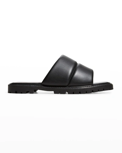 Shop Staud Astro Leather Flat Sandals In Black