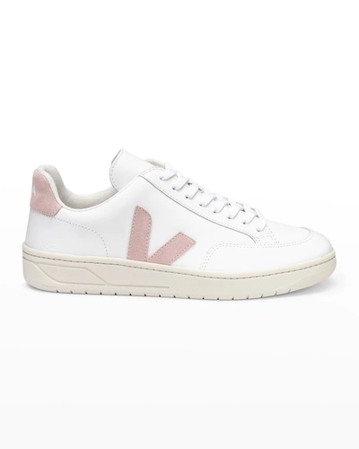 Shop Veja V-12 Bicolor Leather Court Sneakers In Extra White Babe