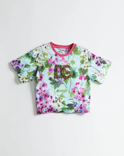 Shop Dolce & Gabbana Girl's Azurra Floral Embroidered T-shirt In Azurra Floral Pri