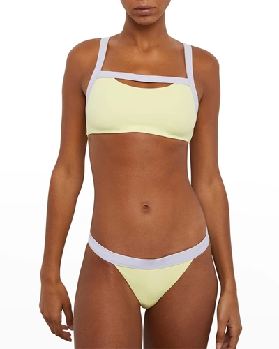 Shop Onia Lina Keyhole-front Tricot Bikini Top In Lemonlime/laven