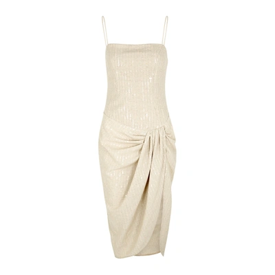 Shop Giuseppe Di Morabito Stone Sequin-embellished Woven Midi Dress In Beige