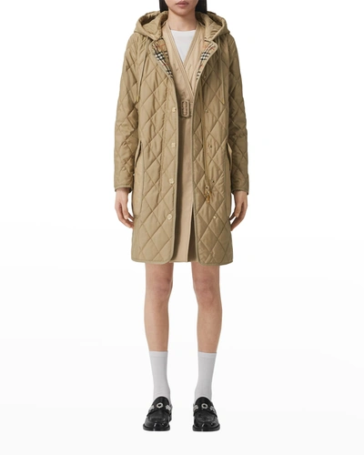 Shop Burberry Roxby Quilted Mid-length Coat In Archive Beige