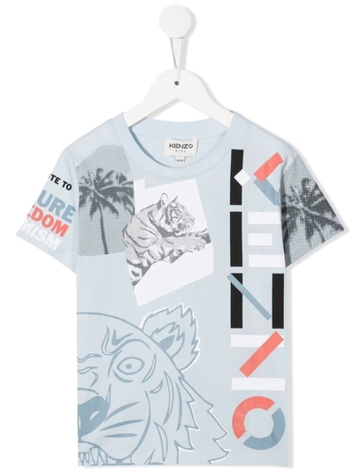 Shop Kenzo Tiger-print Crewneck T-shirt In Blue