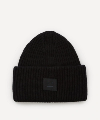Shop Acne Studios Face Logo Beanie Hat In Black
