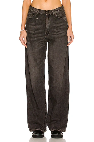 R13 Damon Pleated High Waist Wide Leg Jeans In Ellery Black