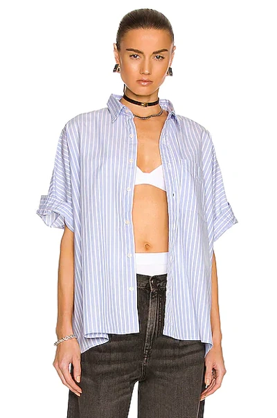 Shop R13 Oversized Boxy Button Up Shirt In Light Blue Wide Stripe