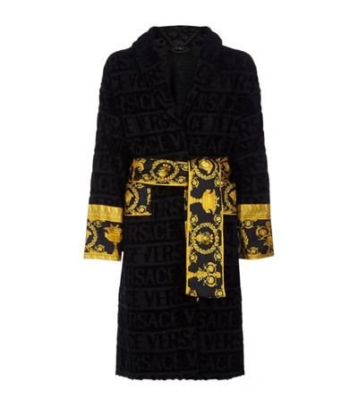 Shop Versace Baroque Bathrobe (large) In Black