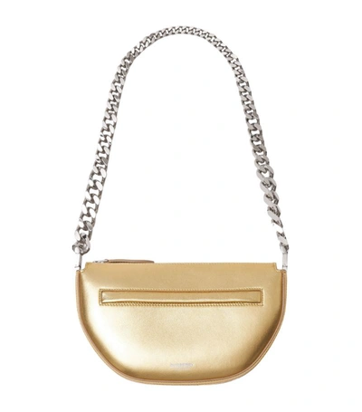 Shop Burberry Mini Metallic Leather Olympia Shoulder Bag In Gold