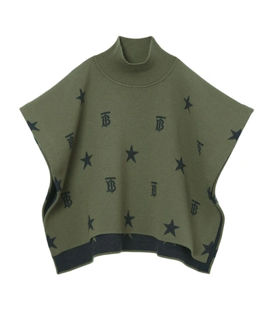 Shop Burberry Kids Wool Star And Monogram Poncho In Green