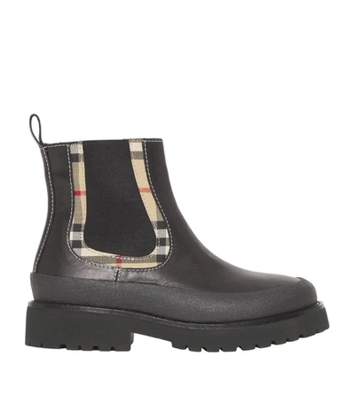 Shop Burberry Kids Leather Vintage Check Chelsea Boots In Black