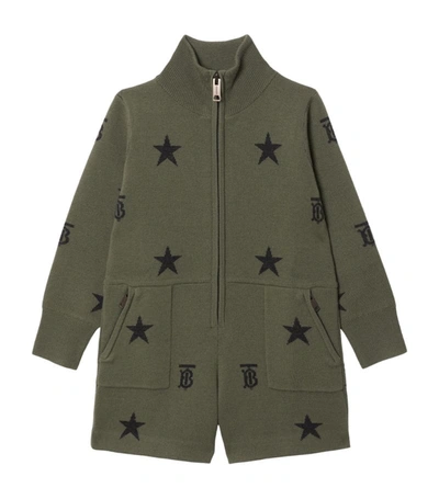 Shop Burberry Kids Wool-blend Star And Monogram Playsuit (4-14 Years) In Green