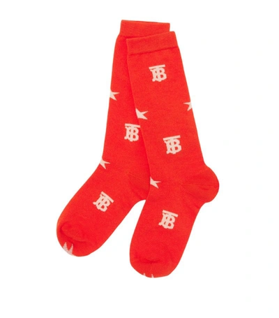 Shop Burberry Kids Logo Print Socks In Red