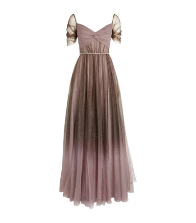 Shop Jenny Packham Penelope Off-the-shoulder Gown In Purple