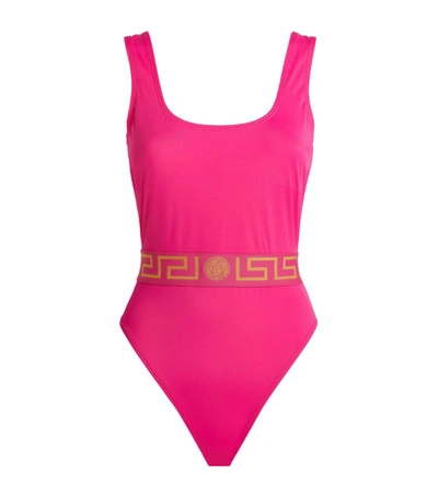 Shop Versace Greca-trim Swimsuit In Pink