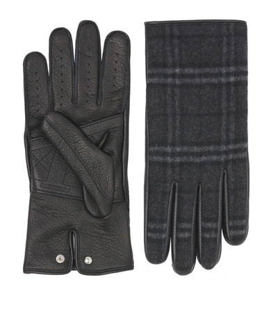 Shop Burberry Wool-cashmere Check Gloves In Black