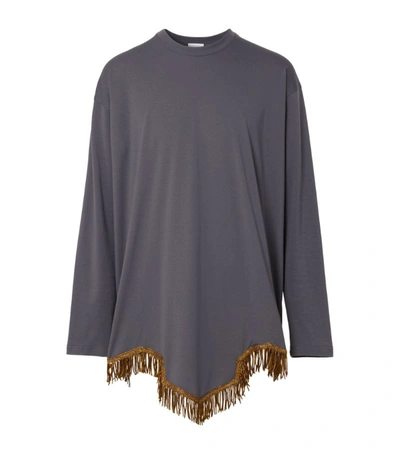 Shop Burberry Fringed Long-sleeved T-shirt In Grey