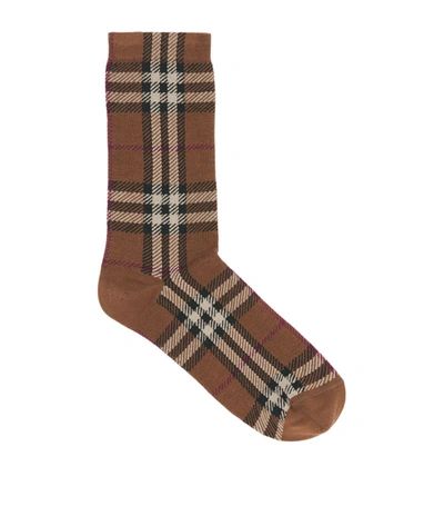 Shop Burberry Vintage Check Socks In Brown