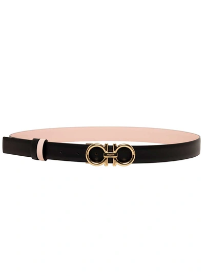 Shop Ferragamo Reversible Pink And Black Leather Gancini Belt