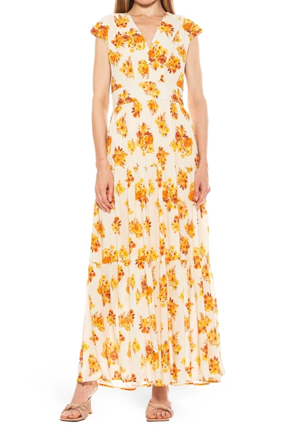 Shop Alexia Admor Summer V-neck Tiered Maxi Dress In Beige Bouquet