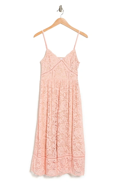 Shop Nsr Crochet Stretch Lace Midi Dress In Blush