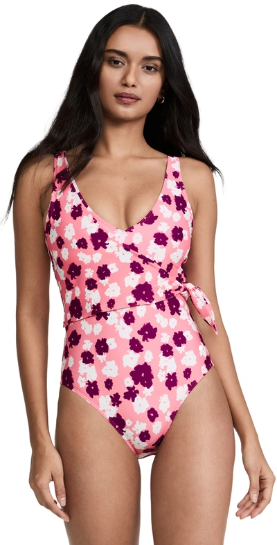 Shop Tanya Taylor Kelly Wrap One Piece In Shadow Blossom Salmon Rose